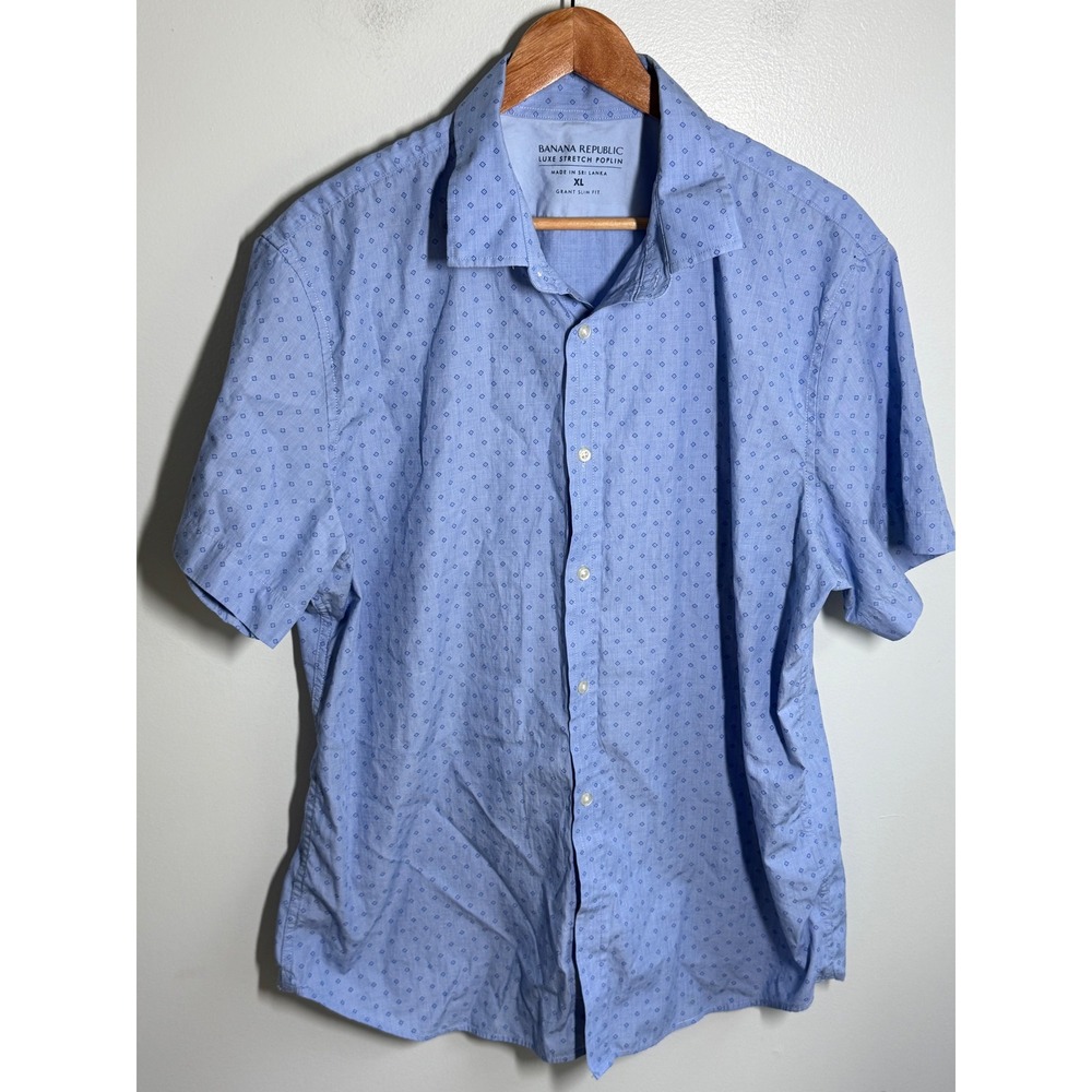 Banana Republic Luxe Stretch Poplin Grant Slim Fit Shirt Mens XL Blue Diamond